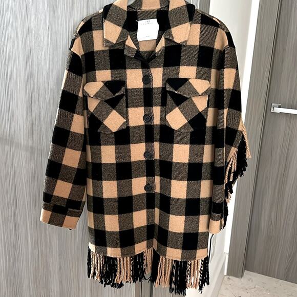 $640 SANDRO Feny Coat Jacket Shacket barn coat plaid FR 38 / US medium - Picture 3 of 15
